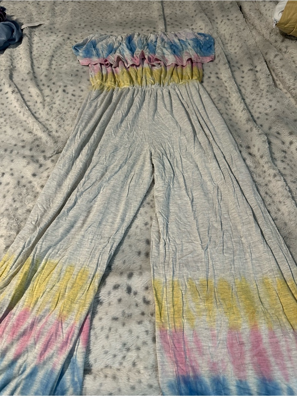 1.4.3. Story by Line Up Strapless Tie-Dye Jumpsuit in Blue Pink Yellow
